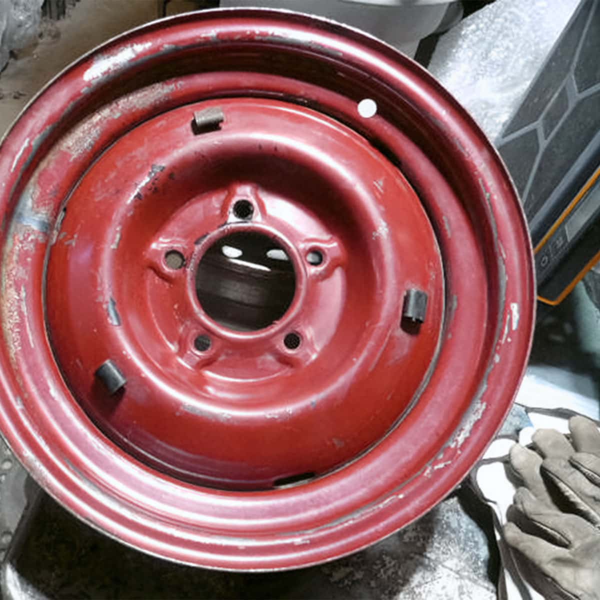 Red Studebaker Lark pickup truck wheel